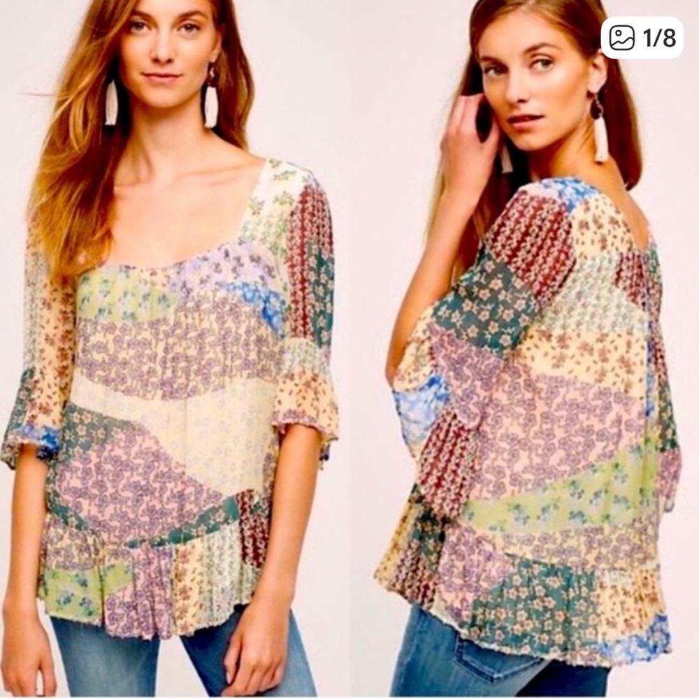Anthropologie Floreat Multicolor Patchwork Blouse - image 1